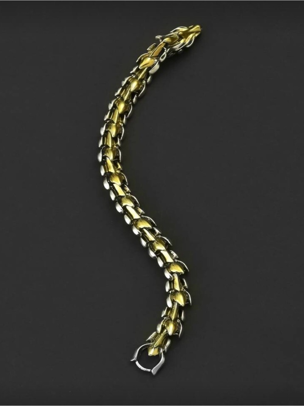 Retro Two-Toned Gold & Silver Metal Dragon Link Bracelet - Picture 9 of 10